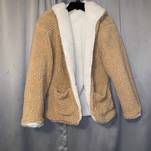 Reversible hooded Sherpa cardigan